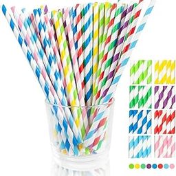 Biodegradable Paper Drinking Straws, 100 Pack, Multicoloured Striped Design, Strong for Parties-image-98