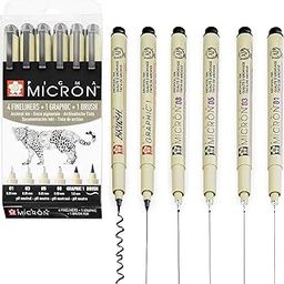 Sakura Pigma Micron - Pigment Fineliner Pens - 01/03/05/08/Graphic/Brush - Wallet of 6 - Black Ink-23