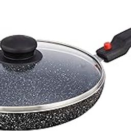 Amazon Brand - Solimo Non-Stick Fry Pan with Glass Lid with Detachable Handle | Granite Finish | Induction Base | PFOA Free | High Temperature Resistant Exterior Coating | 22 cm | Black-26