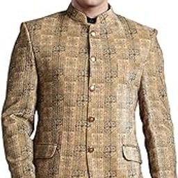 Men's Velvet Ethnic Motifs Printed Sequinned Bandhgala Blazer - Button Closures, Double-Vented Back Hem-image-7