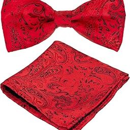 Men's Red Paisley Bow Tie & Matching Pocket Square-image-75