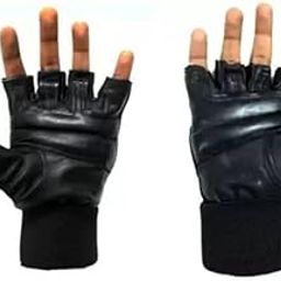 EmmEmm Unisex Leather Gym Gloves|For Professional Weightlifting, Fitness Training And Workout|With Half-Finger Length, Wrist Wrap For Protection, Black-image-33