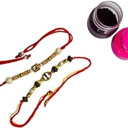 Rakhshabandhan Thread Rakhi for Brother Bhaiya | Kundan Crystals & Pearl Studded | Set of 2-image-2