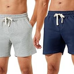 Men's Casual Cotton Boxer Shorts All Season Soft Feel Fabric Regular Shorts,Workout Shorts, Elastic Waist Running Shorts with 2 Side Pockets - Pack of 2-picture-23