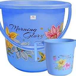 Kuber Industries (Set of 2) Unbreakable and Strong Bucket set for Bathroom with Handle and Mug - Plastic Balti for Bathroom | Bathing | Cleaning | Pochha | Laundry | Kitchen - 16 LTR Capacity (Blue)-26