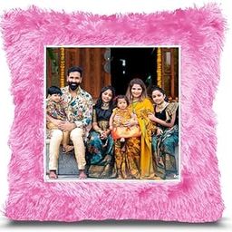Fur Personalized Gift Photo Cushion for Boyfriend Girlfriend Husband Wife on Occasions Valentine's Day Birthday Anniversary Special Love Gift Square 15x17 inch, Pink (PC11)-image-56