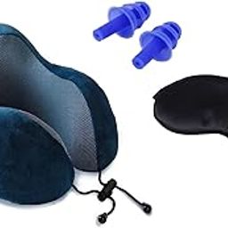 SKYLOFTS Neck Pillow Memory Foam Travel Pillows for Car, Train, Flights Neck Pillows for Sleeping with Eye Mask & Ear Plug for Noise Reduction-67