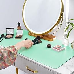Makeup Mat for Vanity Top Protector,Dresser Protector Top Vanity Essentials,Craft Mats to Protect Table,Nail Art Table Mat,Vanity Desk Cover Pads, Dresser Cover Top Mats,31.5x15.7in (Green & Blue)-picture-22