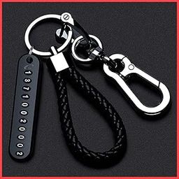 Anti-Lost Car Keychains With Phone Number Tag Metal Keychain Double Pendant Keyring For Car, Bike, Office Home, Black-11