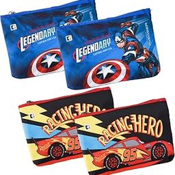Pack of 4 Pencil Pouch | School Geometry Pouch | Square Stationary Pouch | Pen-Pencil Box for Kids | Pencil Utility Bag | Zipper Pencil Organizer | Royal Blue & Red-image-20