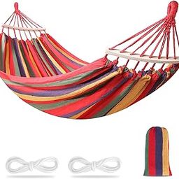 UNIQUEBELLA Camping Hammock with Tree Straps Cotton Canvas Beach Swing Bed with Spreader Bar for Backyard, Porch, Balcony, Indoor or Outdoor Use Support to 280kg (Red, Large)-image-3