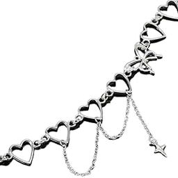 Silver Heart Link Choker Necklace for Women & Girls | Butterfly Charm with Dangling Star | Cute Aesthetic Jewelry | Y2K Statement Chain | Korean Style Necklace | Gift for Her-17