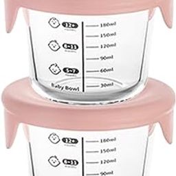 YANCI® 180ml Borosilicate Glass Baby Food Storage Jars with Silicone Lid | Strong Glass | Microwave, Oven & Dishwasher Safe | Infant and Babies, Pink, Round, Pack of 2-picture-21