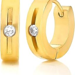peora Gold Plated Crystal Studded Hoop Huggie Earrings Fashion Jewellery Gift for Men & Boys-picture-10