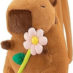 Capybara Backpack Funny Stuffed Animal Backpack for Street Women Backpacking Pink Flower-image-2