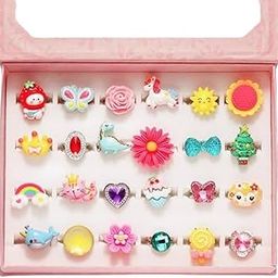 STAR WORK Little Girl Jewel Rings in Box, Adjustable, No Duplication, 24 pcs Girl Pretend Play and Dress Up Rings For Up To 12 Years-15