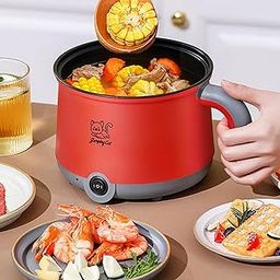 MERISHOPP Electric Hot Pot with Steamer Multi Function Nonstick for Soup Noodles Ramen Gray red-image-83