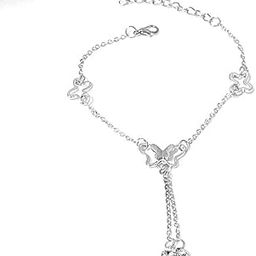 Foot Ornament Butterfly Anklet | Rhinestone Tassel Rose Gold Anklet for Women & Girls-image-12
