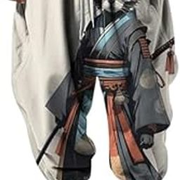 Printed Harem Pants for Men, Elastic Waist, Baggy Style, Polyester Casual Jogger, Drawstring Sweatpant Streetwear Trousers-picture-22