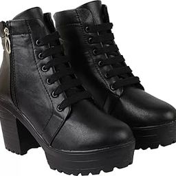 Women's Boots | Synthetic Leather Trendy, Comfortable, Zipper & Lace Up Block Heeled Boots for Casual, Outdoor and Holiday Outings-image-80