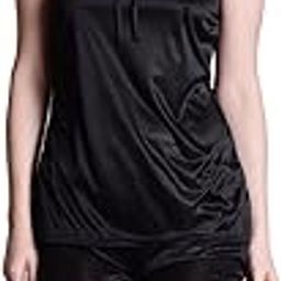 Soft & Smooth Satin Solid Nightwear Night Suit/Night Shirt Sleeveless Top & Shorts Set for Women (Free, Black)-image-32