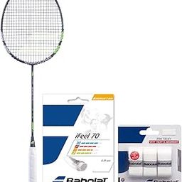 BABOLAT SATELITE Gravity 78 HIGH Modular Full Graphite UNSTRUNG Badminton Racket with I-Feel 70 String 10.2M,0.70MM Gauge and PRO Tacky X3 White OVERGRIP Pack of 3-17