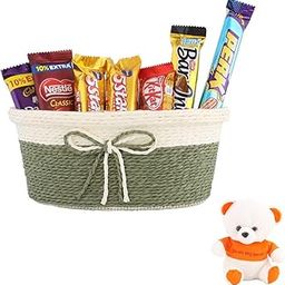 SFU E Com Chocolate Gift Hamper And Beautiful Basket | Valentine Love Teddy Bear With Chocolate Combo | Valentine Chocolate Hamper | 338-12