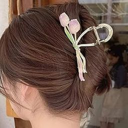 Beauty Flow 1 Pcs purple Hair Claw Clip, Cute Metal Flower Shark Clip Non Slip Hair Clamp Claws for Women Girls (purple)-image-56