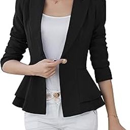 Womens Oversized Button Down Blazer Fall Open Front Jackets Black M-10