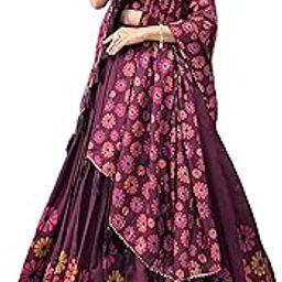 Printed Ready to Wear Lehenga & Unstitched Blouse With Dupatta, Foil Work Tussar Silk Lehenga Set-image-79