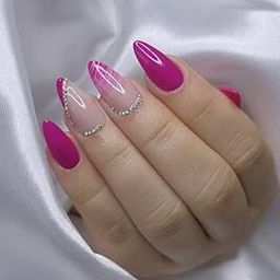 FWS Artificial fake Press On Nails Art Set (Set Of 20) Reusable Nails Extension,BridalNails,Stick-On Nails,Manicure Art Set, AcrylicNails,False Nails,DesignerNails | Nail Glue, Nail file, cuticle pusher, cleaning wipe | Glossy Pink Studded Shape Stiletto-16