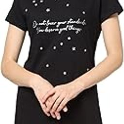 Women Printed Round Neck Half Sleeve Black Cotton Short Nighty-image-13