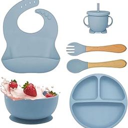 Tinybite's 6 in 1 Silicone Baby Feeding Set | Comprehensive Self-Feeding Kit with Suction Plate, Bowl, Bib, Sipper Cup, Spoon & Fork | Ideal for Babies 6-12 Months (Grey Blue)-picture-31