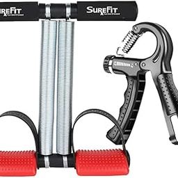 SUREFIT Double Spring Tummy Trimmer With Comfortable Foam Grip Handle and Hand Gripper With Counter Combo Pack For Abdominal Exerciser and Hand Exercise Equpment For Man and Women (RED)-1