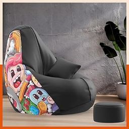 Biggie Bean Bag with Beans Filled 4XL VibeBoost Premium Bean Bag with Free Cushion and Footrest - Official : Kiddo Corner Combo (Matching Color : Regular, Cartoon Design-Black)-picture-28