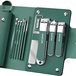 PLENARO 10 in 1 Portable Nail Clippers Set Manicure Pedicure Tools with PU Storage Bag, Travel Grooming Kit for Women and Men (GREEN)-image-88