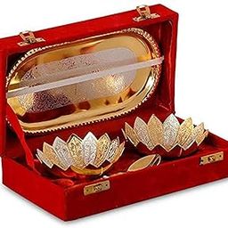 Designox R Ayurveda Copper Metal Floral Bowl Set 5 Pieces Set In (Red Velvet Imitation Jewelry Box With Gift Ribbon) Pack Of 1 Box, 250 Milliliter - 250 Ml-30