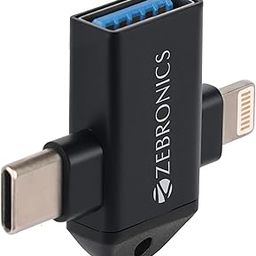 ZEBRONICS OTG2, 2 in 1 Lightning | Type C - USB OTG Converter, USB 3.0, Backward Compatible, Speeds Upto 5Gbps, Compatible with iPhone, iPad, Android, Laptop-0