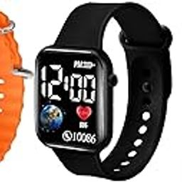 Chronorex 3 Watch Combo: Stylish Sports LED Smart Watch for Men & Women (Black & Orange & Pink Combo Strap) | New Trending Combo | Ultra LED Square Digital Smartwatch-19