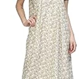 Women Printed Off White Half Sleeves Pure Cotton Maxi Nightdress-image-10
