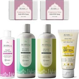 AL NISA Hajj/Umrah Kit Fragrance Free Liquid Hand Wash 100ml, Fragrance Free Goat Milk Handmade Soap Set of 2 100gm each x 2, Organic Hair Oil 250ml, Sunscreen Gel Spf 50+, Hair Shampoo 250ml Combo Set of 6-image-16
