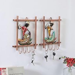 Miracle Craft - Set of 2 Rajasthani Handpainted Musician Key Holders Decorative Metal Wall Hangers with 4 Hooks, Multicolor Art for Home, Entryway & Office Decor-19