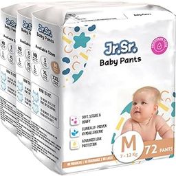 Jr. Sr. Baby Diaper Pants with Advanced Leak Protection | Soft & Comfortable| Medium | 7-12 Kg | 216 Counts | Pack of 3-30