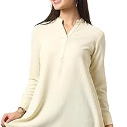 fithub Women Solid Mandarin Collar Longline Tops-picture-20