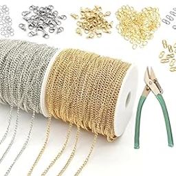 CRAFTS HAVELI Jewelry Making DIY Necklace & Bracelet Supplies – Silver & Golden Link Chains 5 Mtr Each, Jump Rings, Lobster Clasps, Cutter, Nose Pliers & S Hooks – Complete Crafting Kit-picture-31