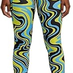 High-Waist Printed Workout Leggings, Swirl Pattern in Blue and Neon, Athletic Yoga Pants-image-10