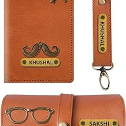 Personalized Unisex Gift Combo with Passport Cover, Sunglasses Holder and Keychain; Giftset for Valentines, Birthdays & Wedding Anniversary-image-96