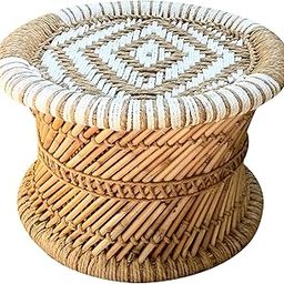 Yashika Creations Handicraft ! Natural Bamboo (SARKANDA) Mudda Stool with Beige and White (13x17)-(one Piece)-picture-17