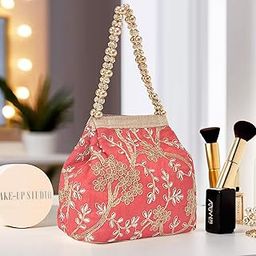 Urbane Home Potli Bags for Ladies & Girls | Women Shagun Pouches for Festive Seasons | Batwa Bag Bridal Purse | Moti & Embroidery - Red-13