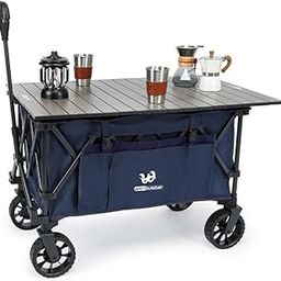 Whitsunday Folding Collapsible Utility Wagon, 400Lbs Heavy Duty Outdoor Park Beach Wagon with Table and Side Pocket for Garden Camping Sports Shopping Dark Blue-image-8